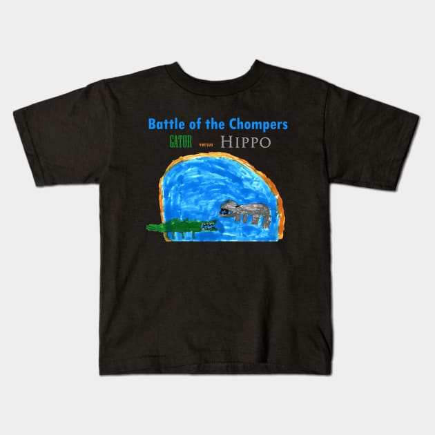 Animal Battle: Gator vs Hippo Kids T-Shirt by Kids’ Drawings 